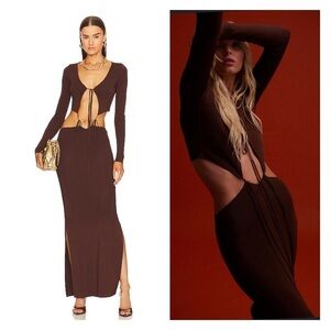 AYA MUSE Lapponi Brown Long Sleeve Cutout Maxi Dress Small NWT Sexy Minimalist